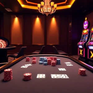 Exciting casino scene featuring a poker table and roulette wheel at https://uu8802.com/ for gamblers.