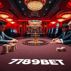 Experience the excitement of 789BET with a vibrant casino scene featuring high-stakes poker.
