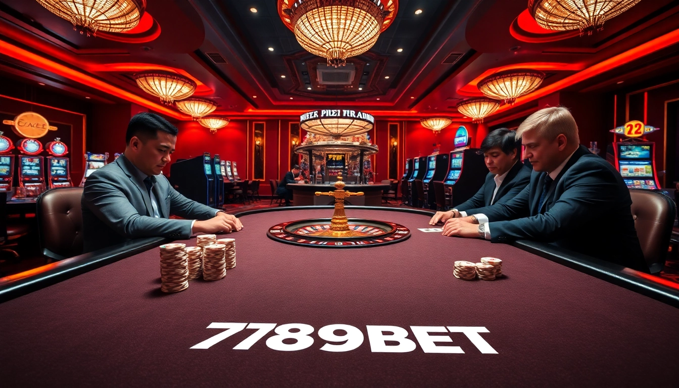 Experience the excitement of 789BET with a vibrant casino scene featuring high-stakes poker.
