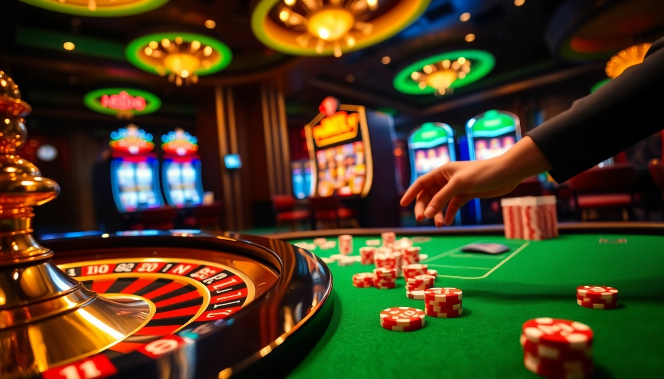 Engaging scene of betting at sodo66 casino, showcasing roulette and poker elements.