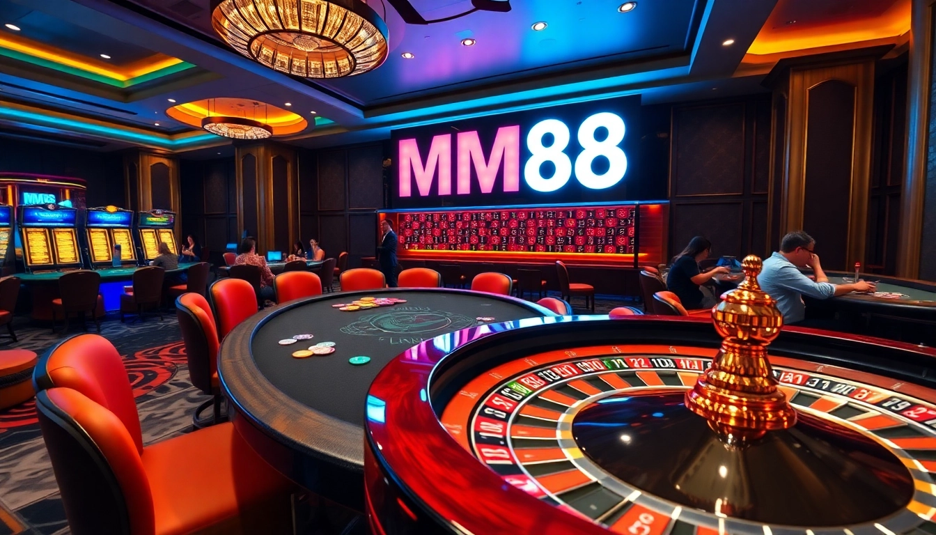MM88 players enjoying a lively game of poker at an elegant casino table.