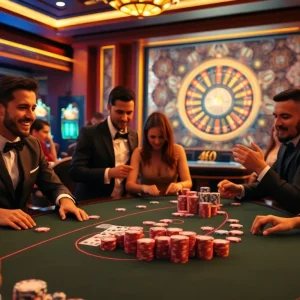 Experience the thrill of gambling with 8kbet at a luxurious casino table filled with excitement.