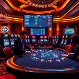 Experience captivating online gambling action with https://bj388.boats/ featuring stylish casino tables and vibrant slot machines.