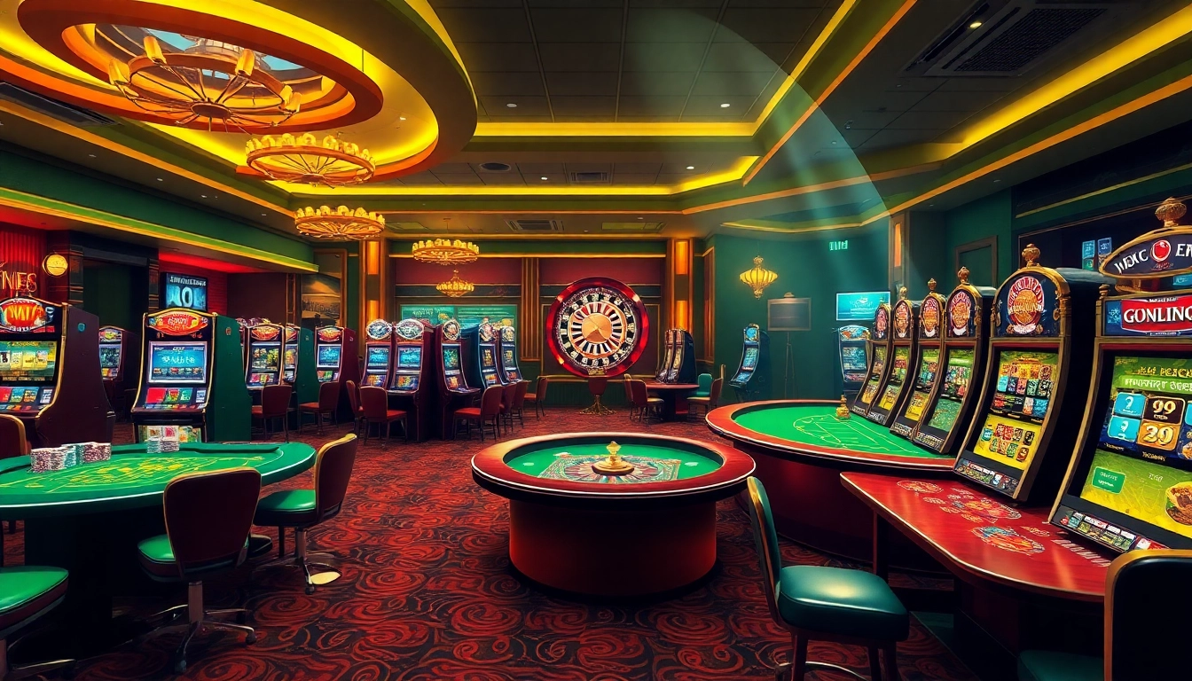 Exciting online gaming experience at https://jun88pl.com/ featuring vibrant casino tables and colorful chips.