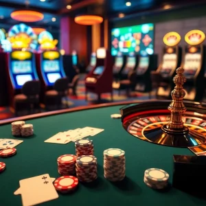 Engaging scene of luxury gaming on Trang Chủ S8 with poker chips and roulette spinning.