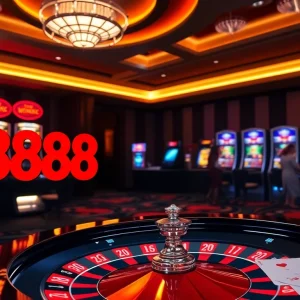 Experience the excitement of U888 online betting with vibrant slot machines and a luxurious casino ambiance.