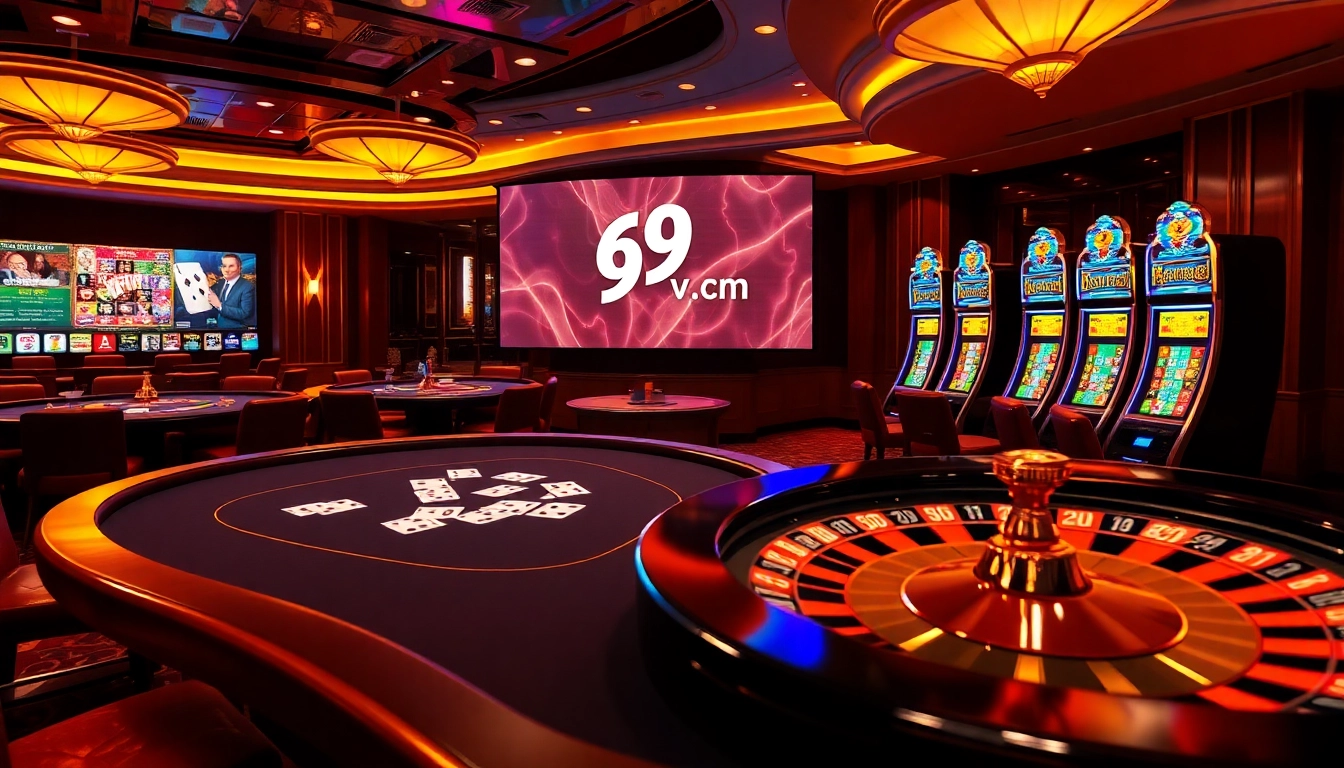 Experience thrilling gameplay at 69vn com with vibrant casino elements including poker and slot machines.