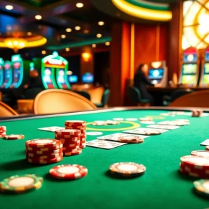 VVJL casino players engaging at a vibrant poker table surrounded by excitement and luxury.