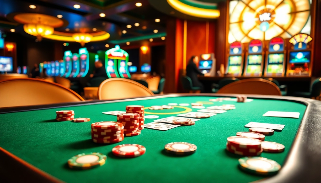 VVJL casino players engaging at a vibrant poker table surrounded by excitement and luxury.