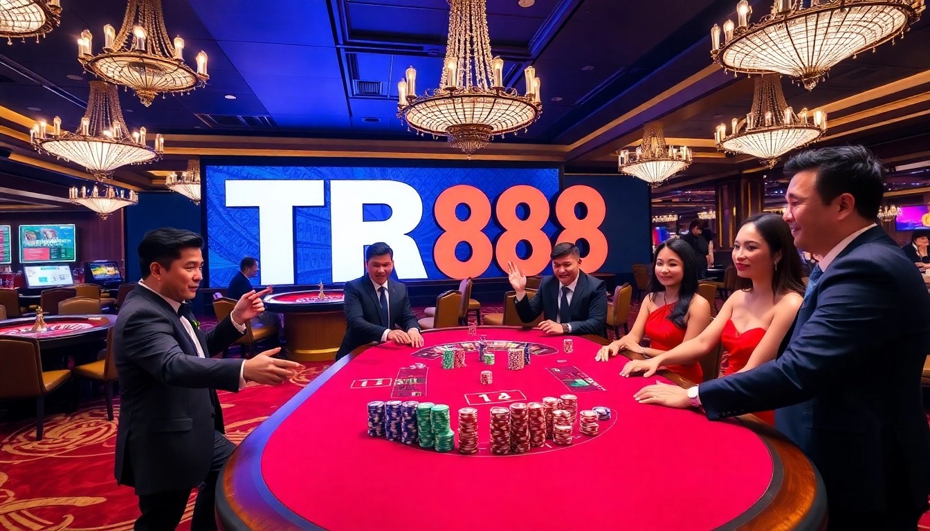 Exciting gameplay at the TR88 poker table with vibrant casino elements and luxury ambiance.