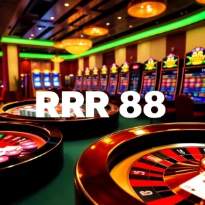 RR88 casino scene with vibrant tables, colorful chips, and immersive atmosphere