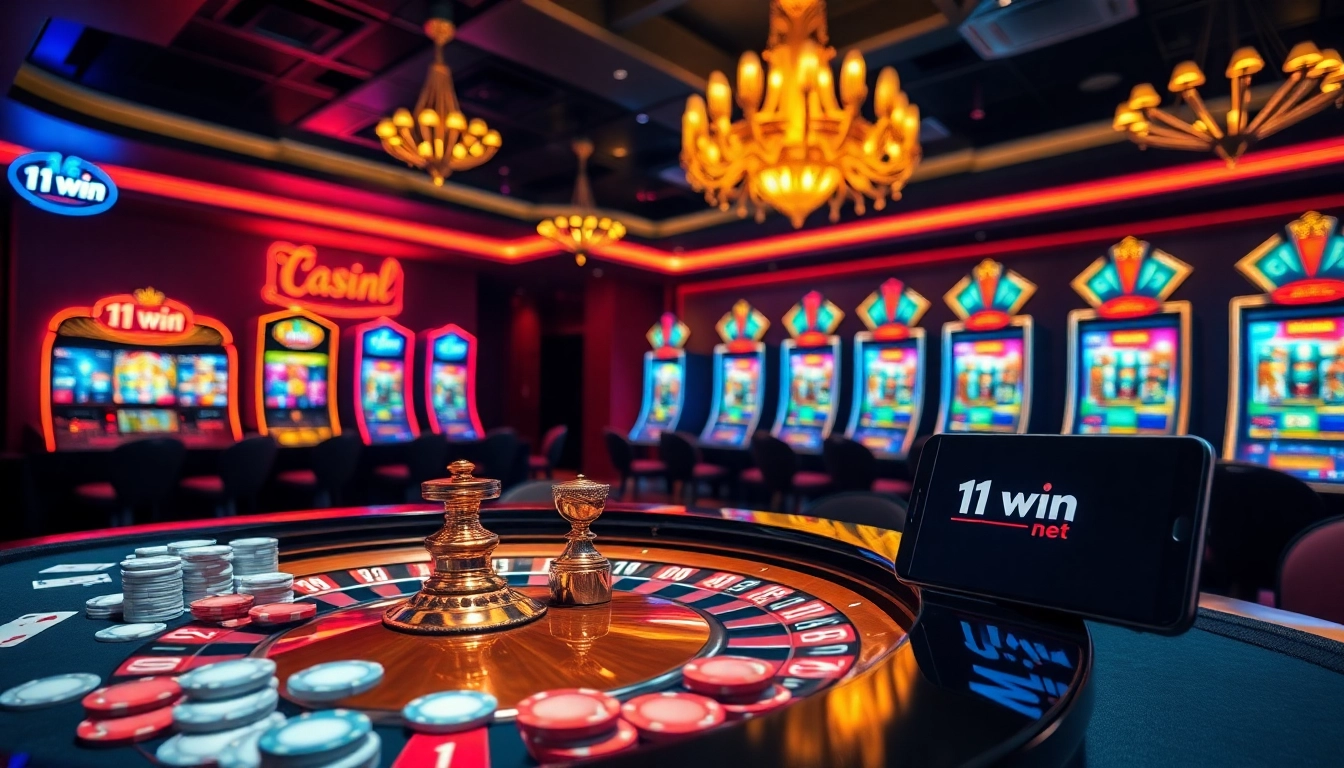 Experience the thrill of betting at 11win net with vibrant casino tables and slot machines.