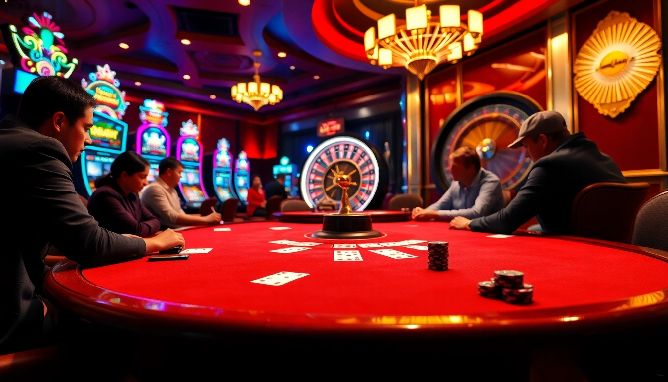 Exciting gameplay at a poker table in an okking casino environment with vibrant atmosphere.
