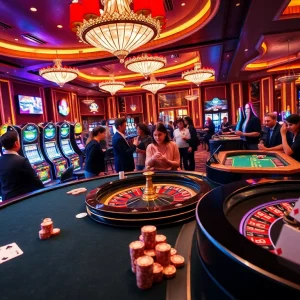Exciting casino scene featuring 79king poker action with vibrant chips and cards.
