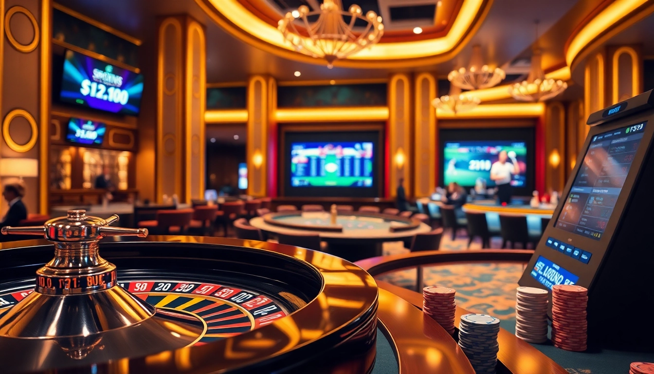 PS99 thể thao betting action in a luxurious casino setting with vibrant sports themes.