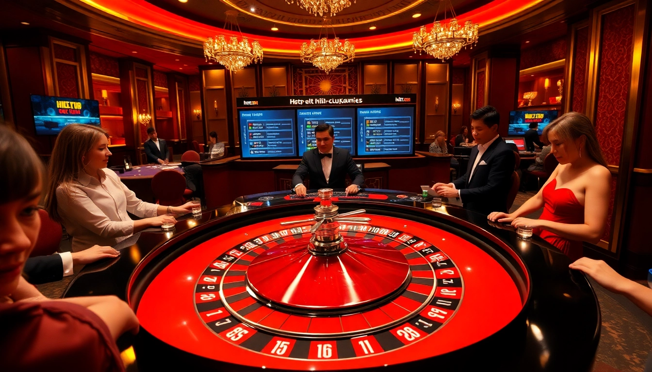 Players enjoy a thrilling roulette game at https://hit-club.games/ amid luxury casino surroundings.