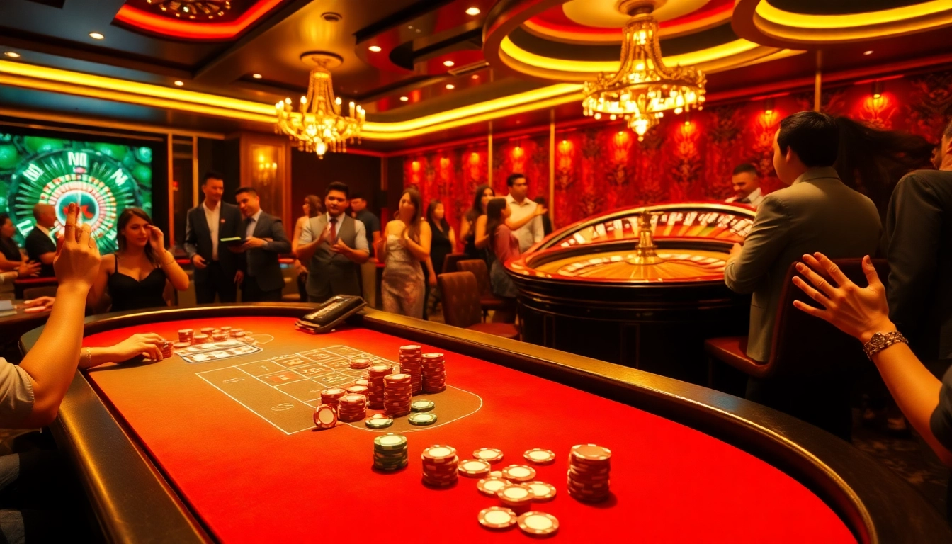 Rikvip captivates players at a luxurious casino table filled with vibrant betting chips and an exciting atmosphere.
