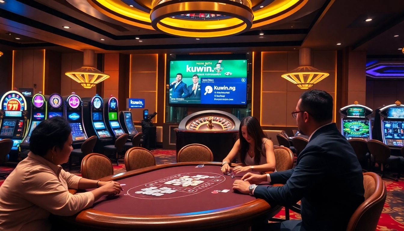 Experience thrilling gameplay at https://kuwin.ng/ with a vibrant casino scene filled with excitement.