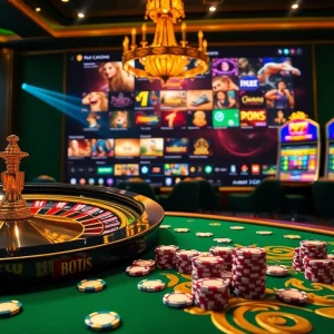 The vibrant casino experience at 39bet.com featuring roulette and slot machines.