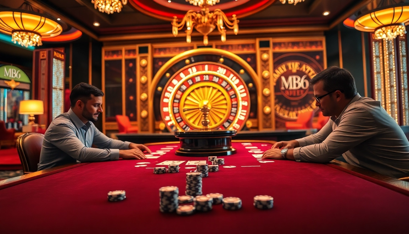 High-stakes poker gameplay at MB66 Casino with vibrant setup and professional players.
