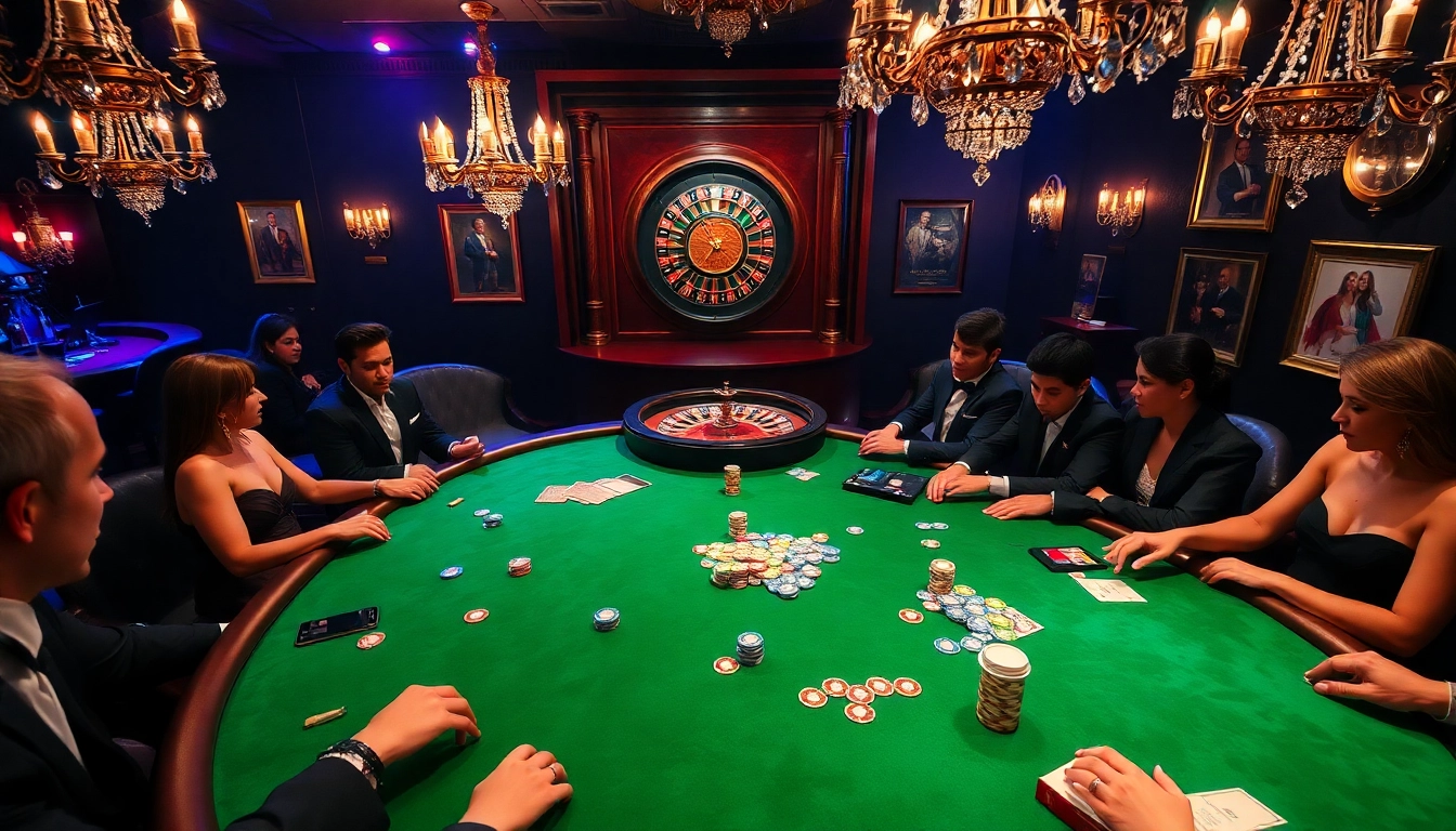 A thrilling poker game with professional players and Tg88 Link branding elements, capturing the excitement of gambling.