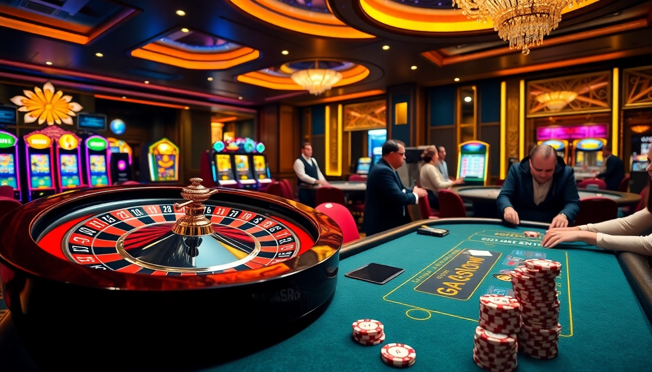 Engaging GK88 casino players at a vibrant roulette table with colorful chips and cards.