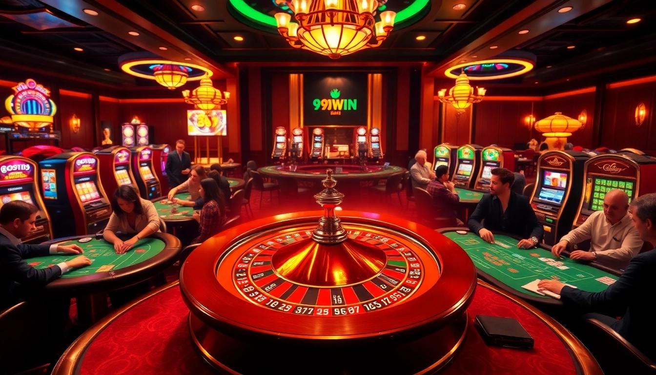 Players enjoying the thrill of games at a luxurious 99win casino.