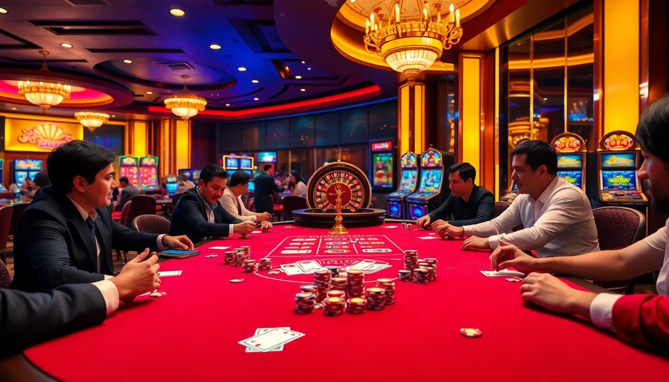The excitement of a professional poker game featuring players and colorful chips at https://luongsontv5.com/ showcasing thrilling gambling action.