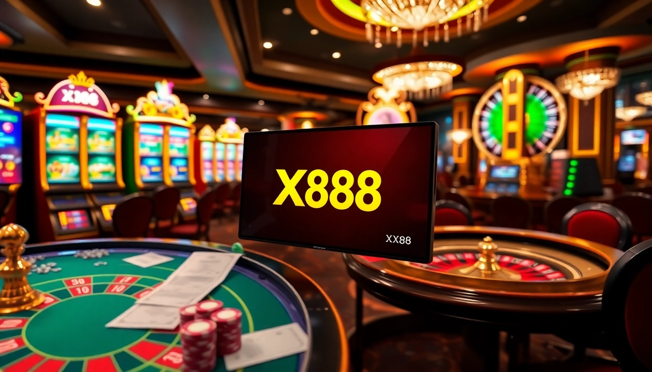 X88 online casino interface showcasing professional gambling excitement with slot machines and betting slips.