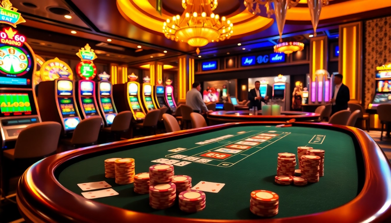 Poker table and slot machines at http://ww88tg.com/ portraying an exciting casino atmosphere.