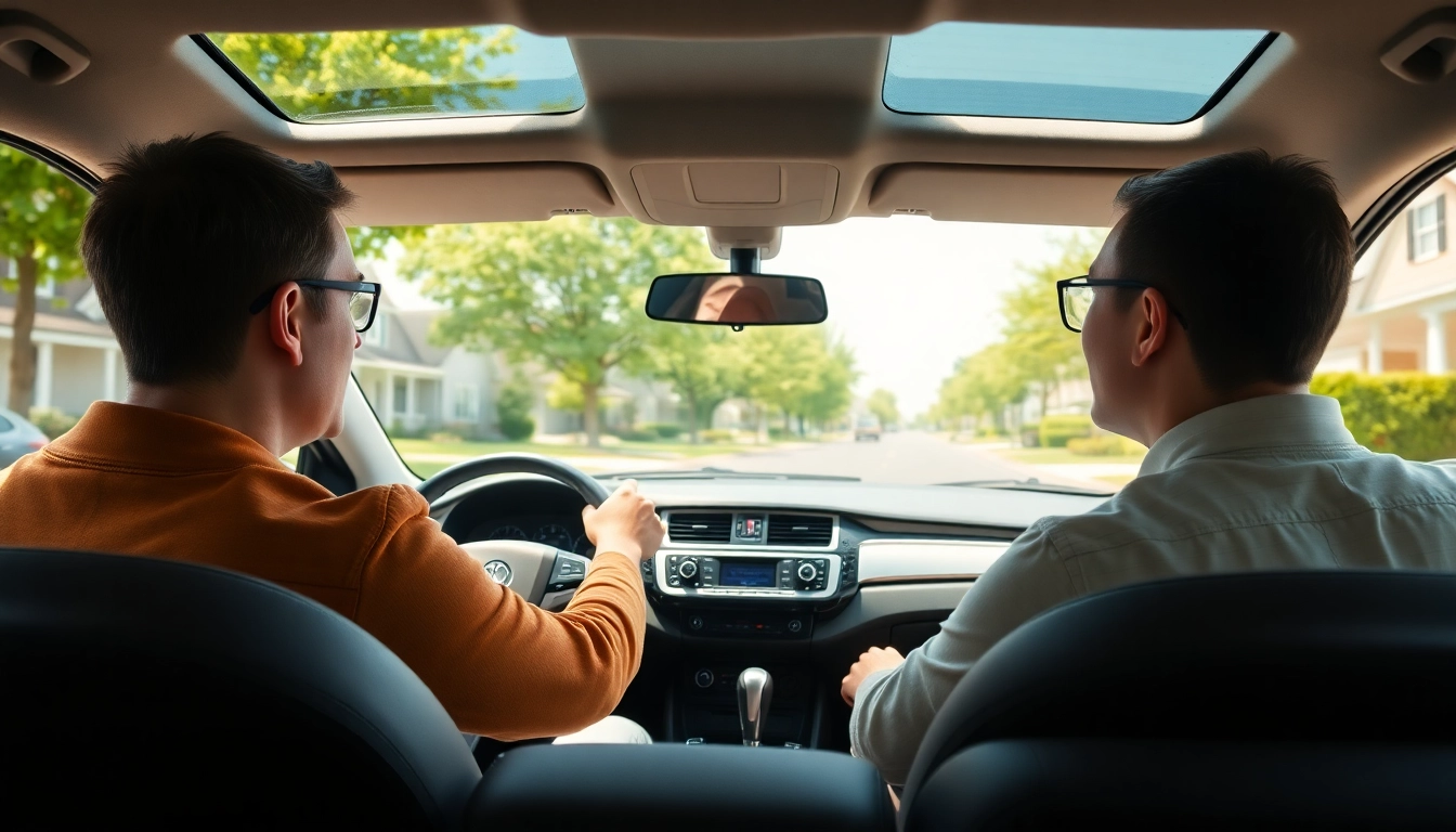 Taking automatic driving lessons Portsmouth with an instructor in a dual-control car.