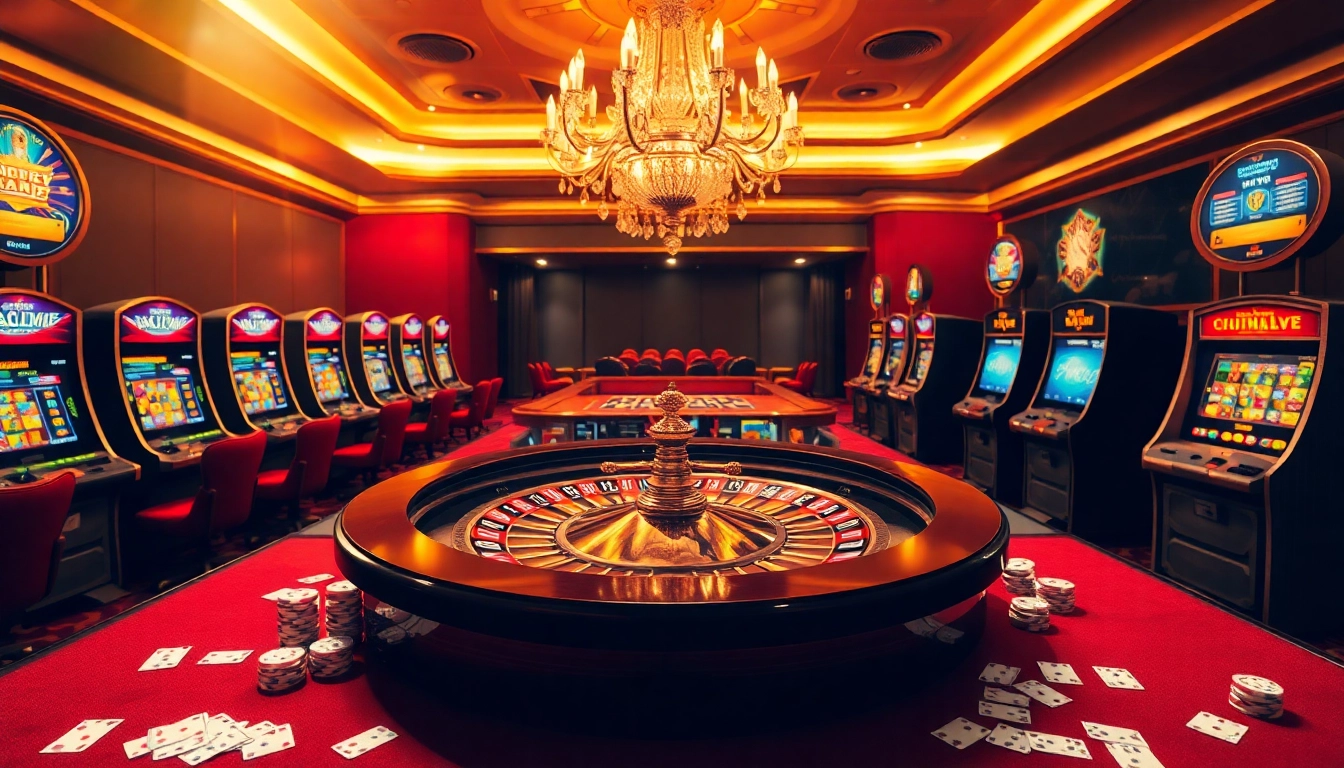 Experience thrilling gameplay at rikvip with a vibrant casino scene featuring roulette and slots.