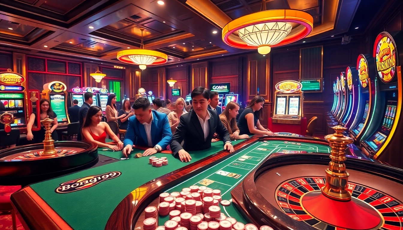 Experience the thrill of gaming at bong99's luxurious casino featuring vibrant tables and exciting gameplay.