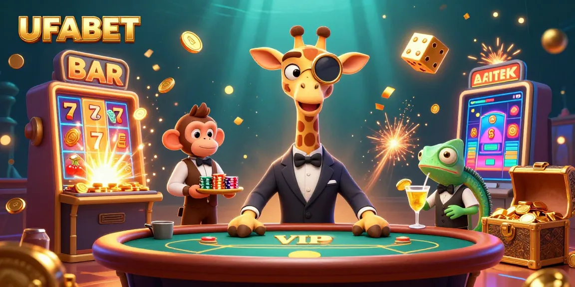 Play with UFABET at a vibrant casino scene featuring unique 3D characters and rich gambling elements.