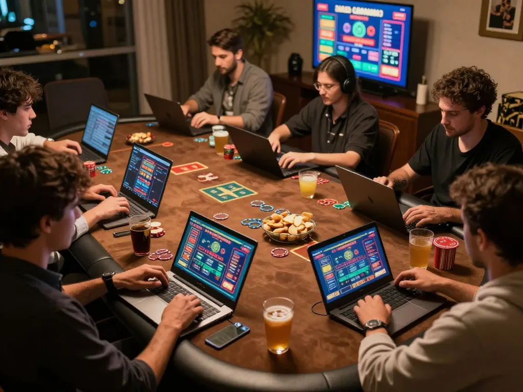 Online gamblers enjoying their experience at 77LOC with engaging games and vibrant casino visuals