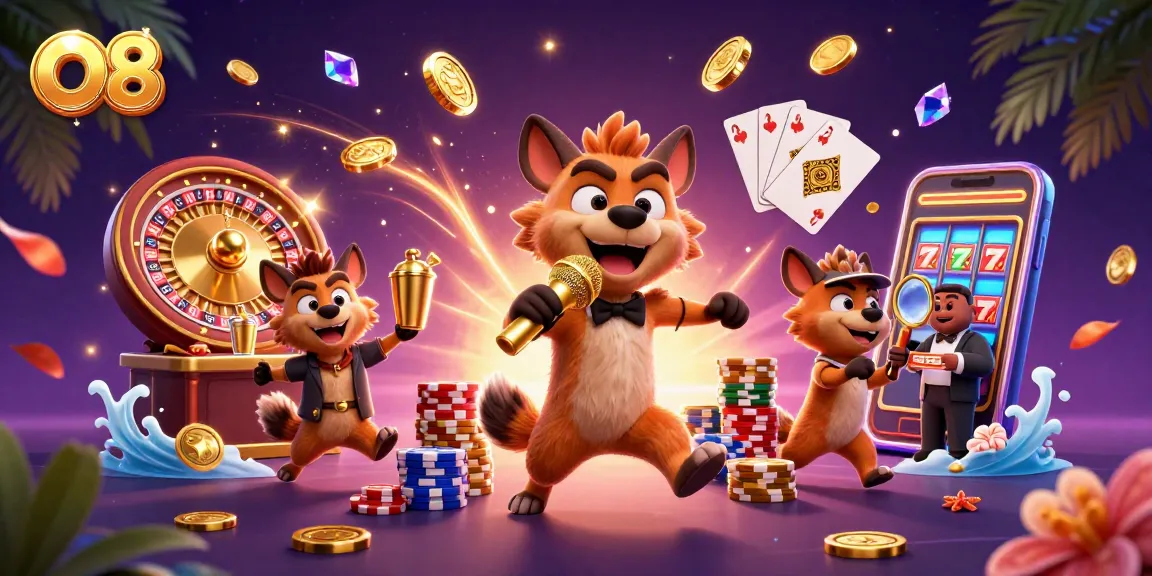 O8 showcases exciting casino fun with hyena characters, dynamic gaming elements, and vibrant colors.