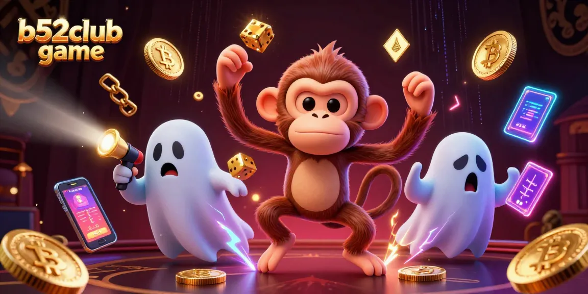Engage with the thrilling b52club game featuring a playful poltergeist monkey and a curious ghost-hunter puppy in a vibrant casino atmosphere.