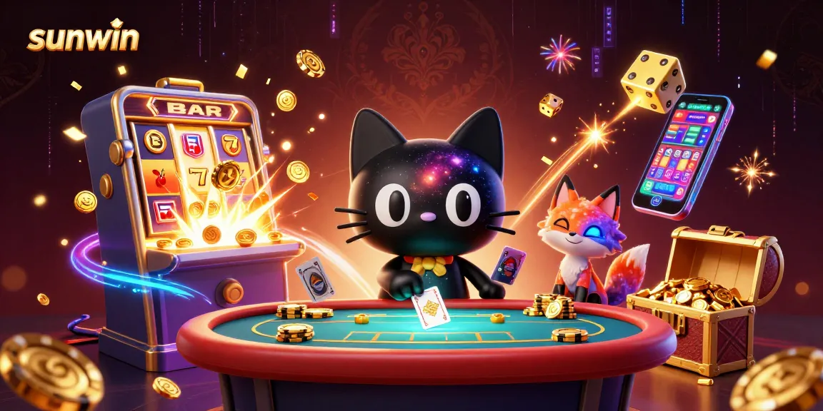 Win big with sunwin in this vibrant cosmic casino illustration showcasing stunning game elements.